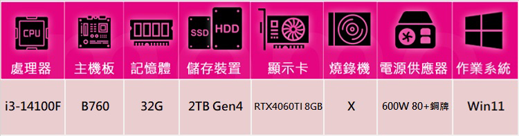 華碩平台 i3四核GeForce RTX 4060TI Wi