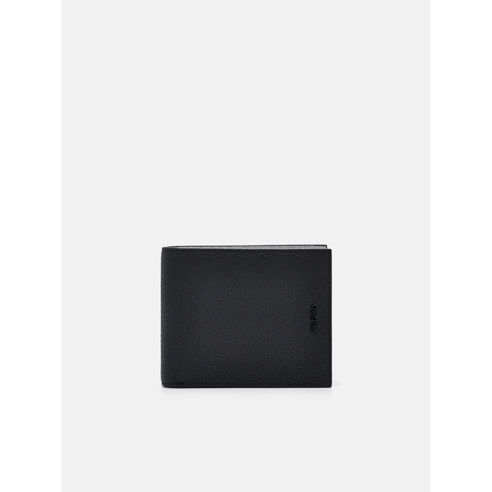 PEDRO 真皮壓紋雙折疊零錢包/皮夾-黑/淺灰(小CK高端