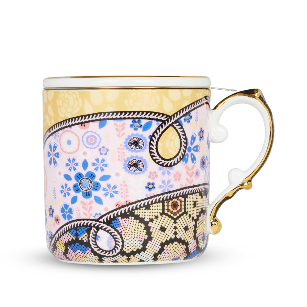 T2 Tea 復古氛圍骨瓷馬克杯含濾茶器(金色 Vintag