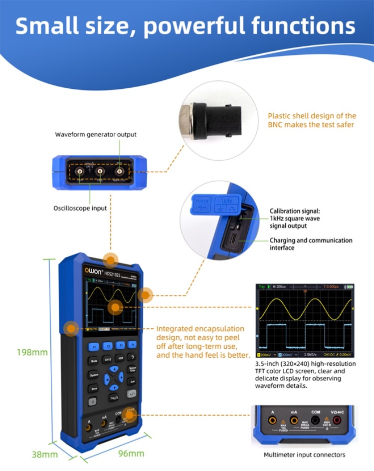 OWON HDS2102S 三合一手持數位示波器100MHz