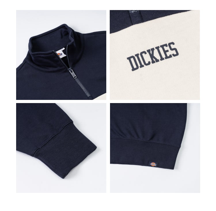 Dickies 男款深海軍藍撞色條紋拉鏈衣領設計休閒大學T｜