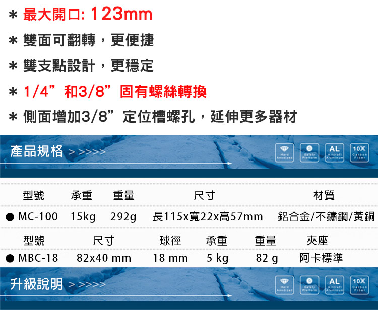 Leofoto 徠圖 MC-100 攝影鉗式固定夾具+MBC