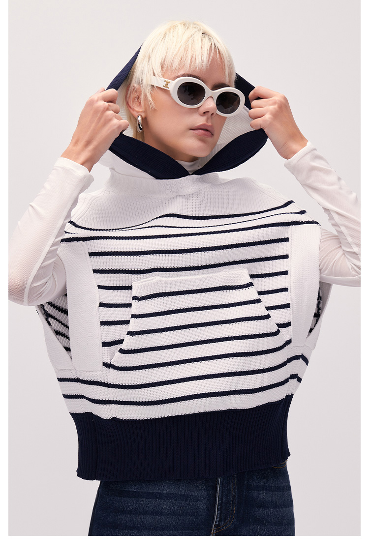 MOMA 橫條紋斗篷式針織毛衣(白色) 推薦