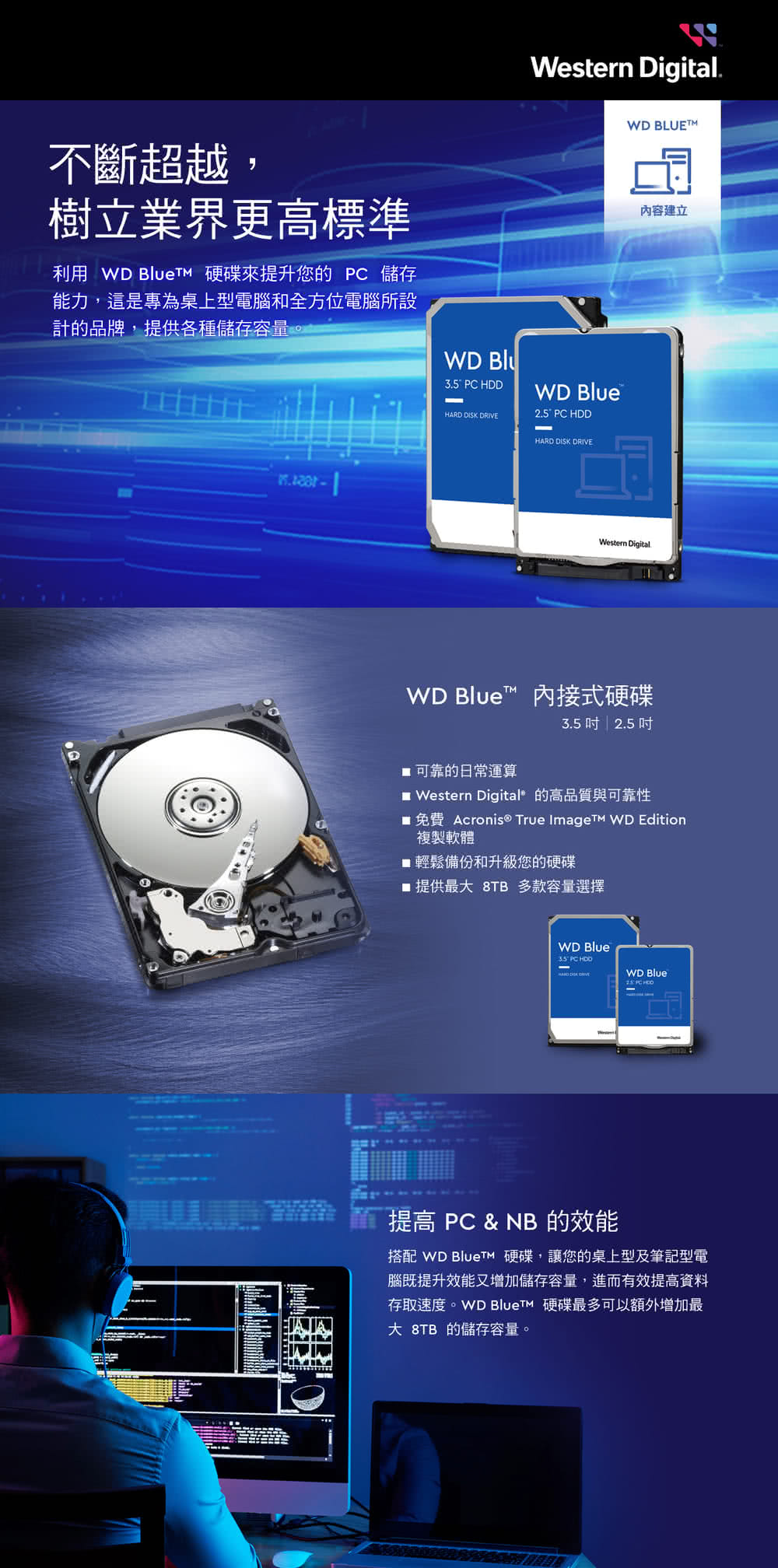 WD 威騰 藍標 4TB 3.5吋 5400轉 256MB 
