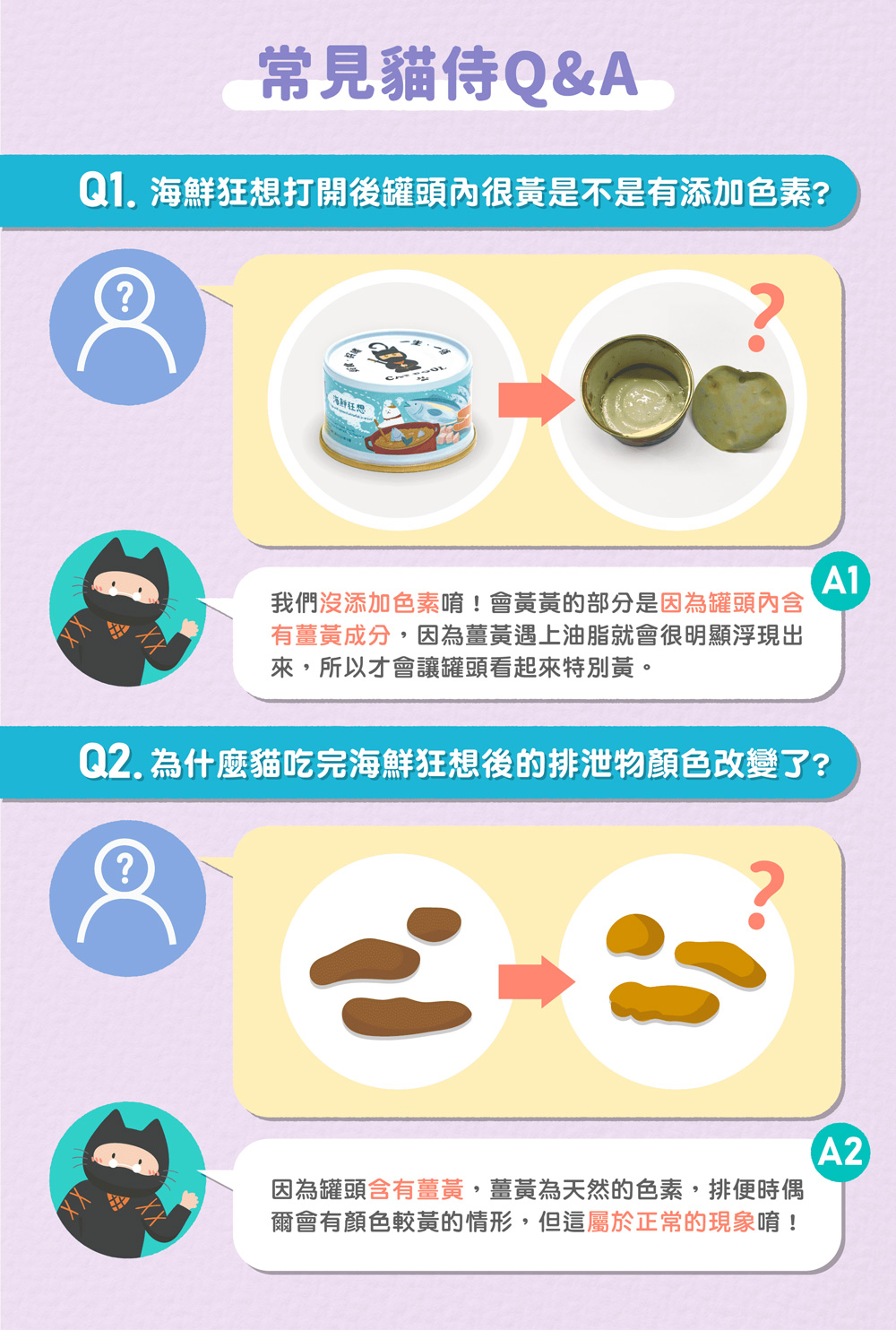 Q1. 海鮮狂想打開後罐頭內很黃是不是有添加色素