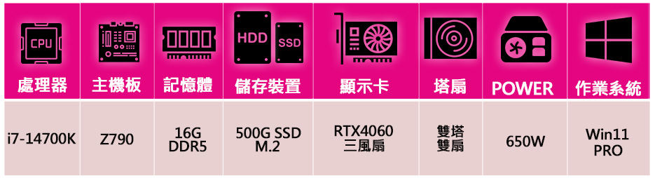 華碩平台 i7二十核 RTX4060 3X WiN11P{白