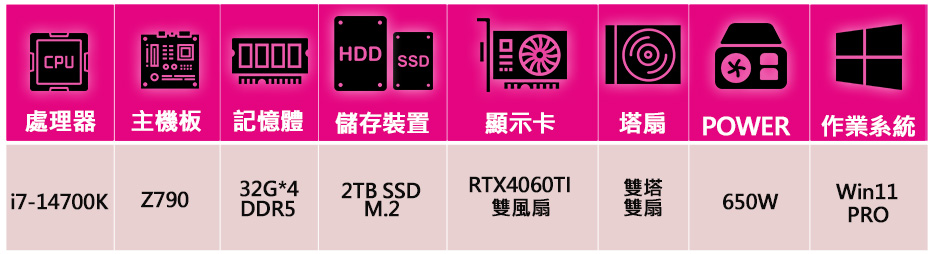 華碩平台 i7二十核 RTX4060TI WiN11P{心有