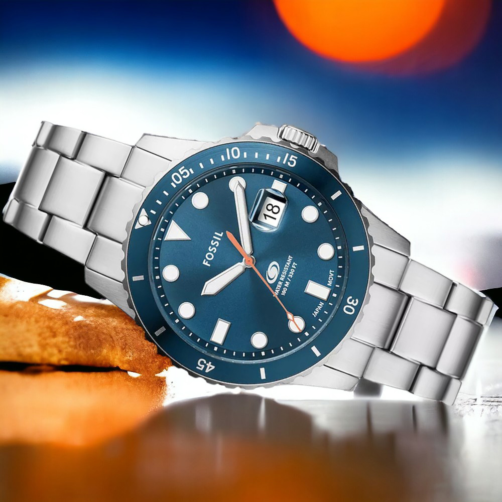 FOSSIL Blue Dive 潛水風格 藍色 日曆手錶 