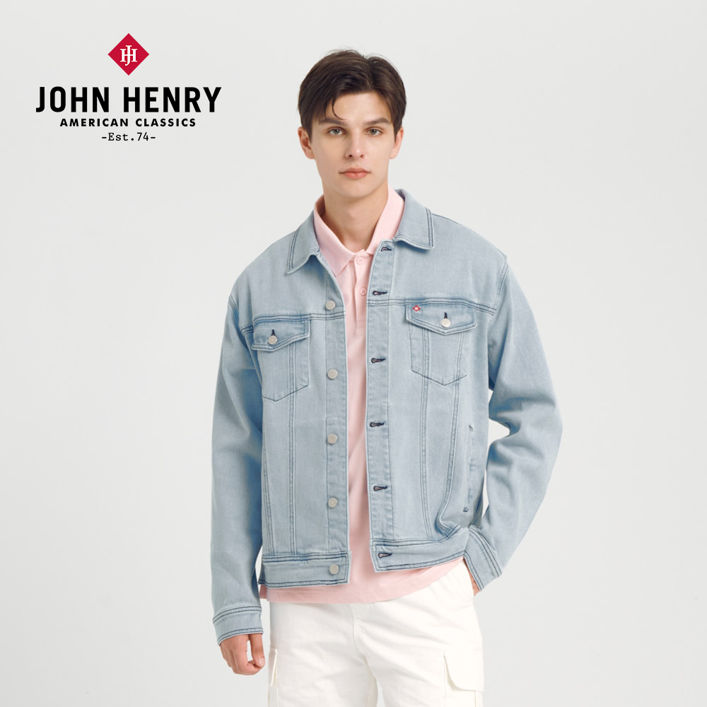 JOHN HENRY logo經典休閒牛仔外套-淺藍好評推薦