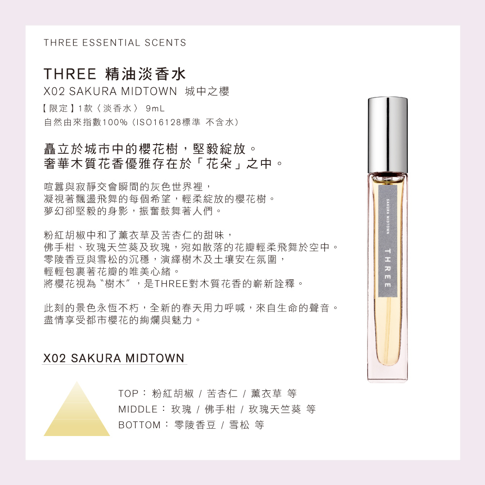 THREE 精油淡香水 9mL #X02城中之櫻評價推薦