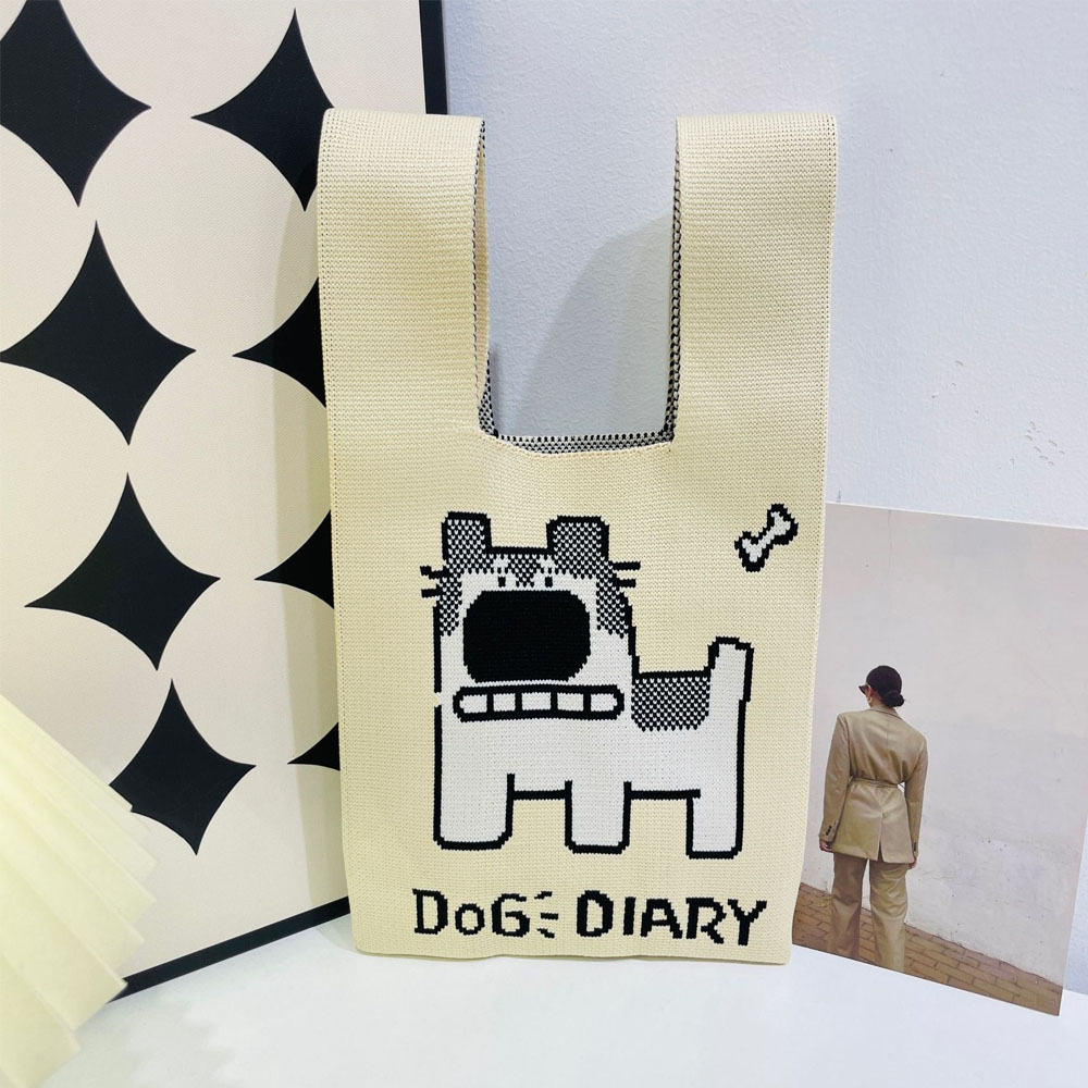 SUMMER一夏 日韓設計可愛機器狗卡通針織手拎包包時尚外出