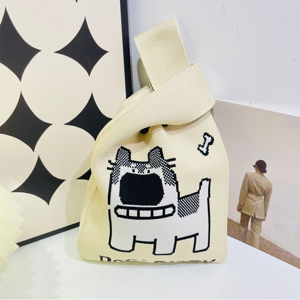 SUMMER一夏 日韓設計可愛機器狗卡通針織手拎包包時尚外出