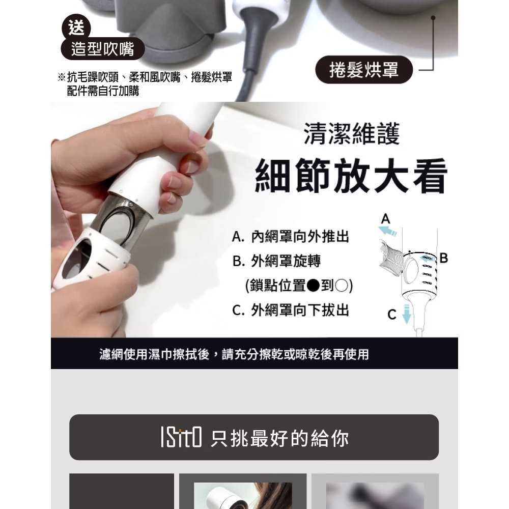 濾網使用濕巾擦拭後,請充分擦乾或晾乾後再使用