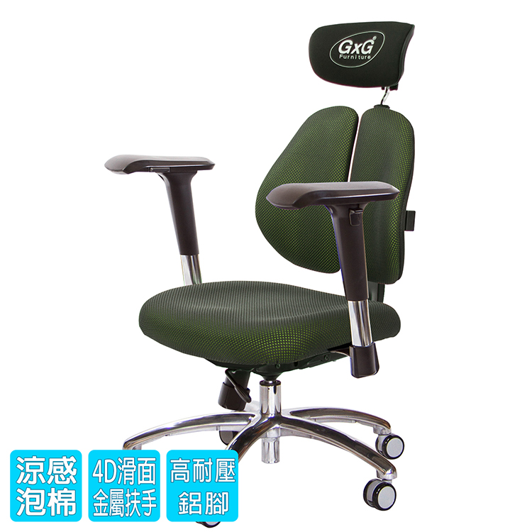 GXG 吉加吉 雙軸枕 雙背工學椅 4D金屬扶手/鋁合金腳座