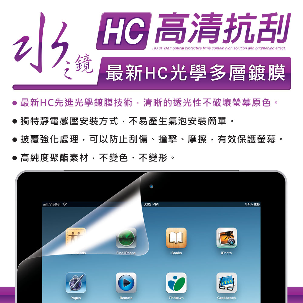 最新HC先進光學鍍膜技術,清晰的透光性不破壞螢幕原色。