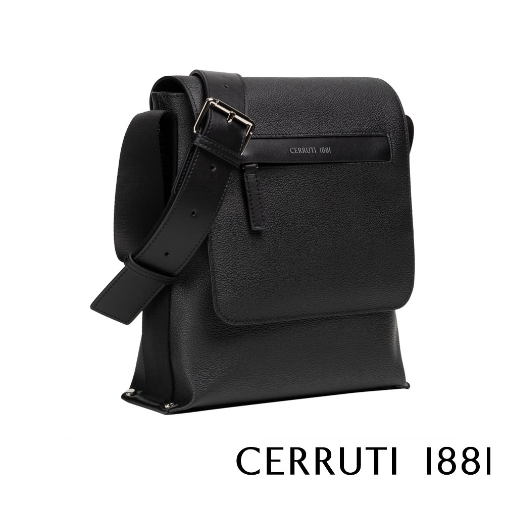 Cerruti 1881 頂級義大利皮革肩背包斜背包(黑色 