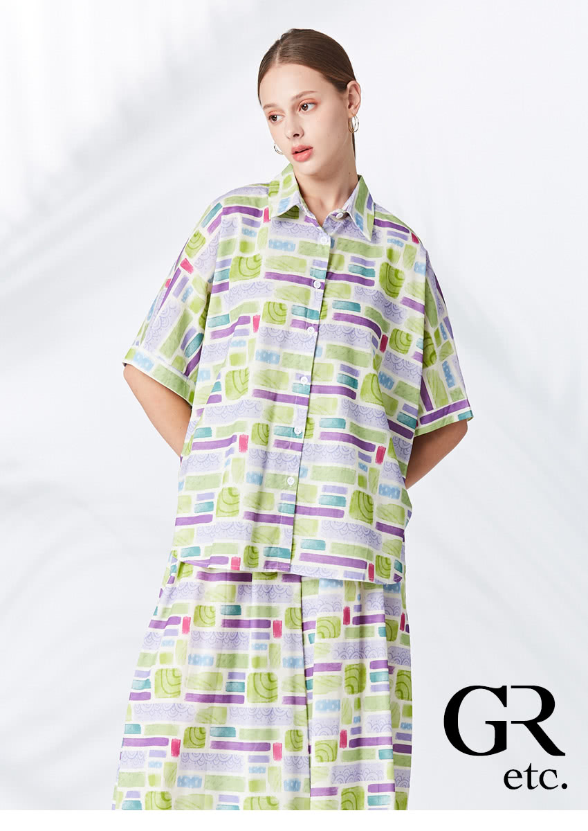 GLORY21 品牌魅力款-etc.簡約線條塗鴉連袖造型襯衫