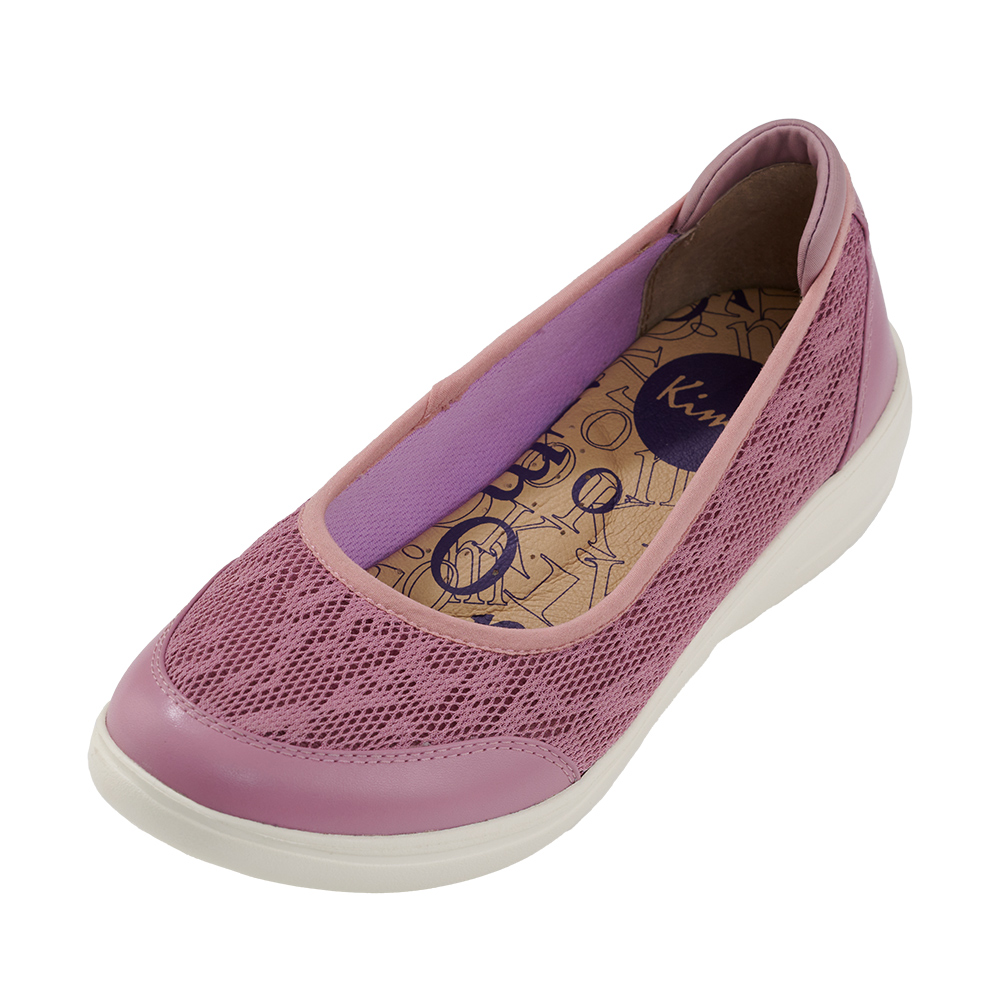 Kimo 透氣網布舒適彈力休閒娃娃鞋 女鞋(粉紫色 KBDS