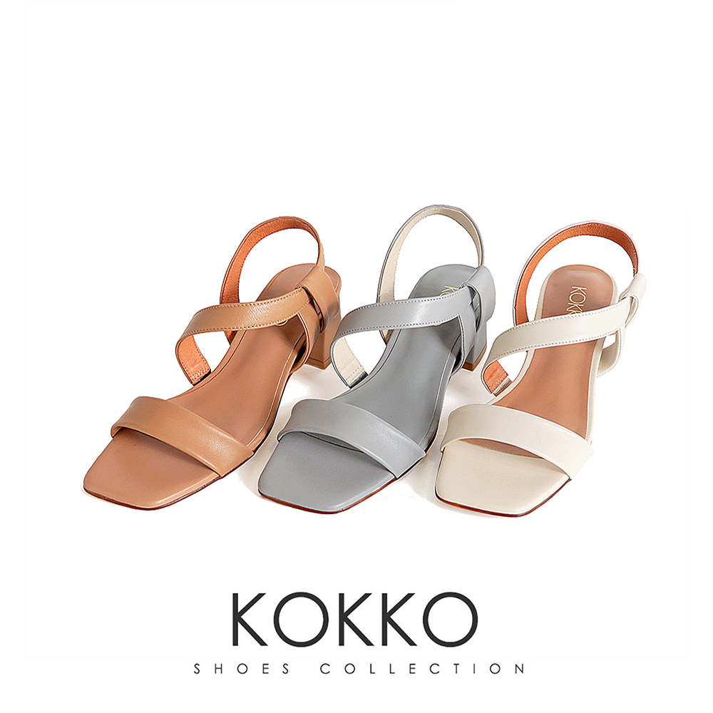 KOKKO 集團 唯美甜美感親膚綿羊皮粗跟涼鞋(卡其色)好評