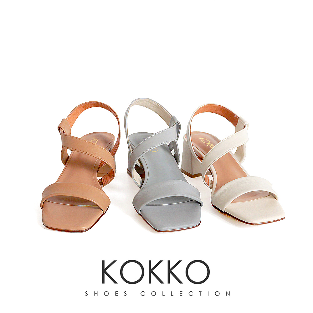 KOKKO 集團 唯美甜美感親膚綿羊皮粗跟涼鞋(卡其色)好評