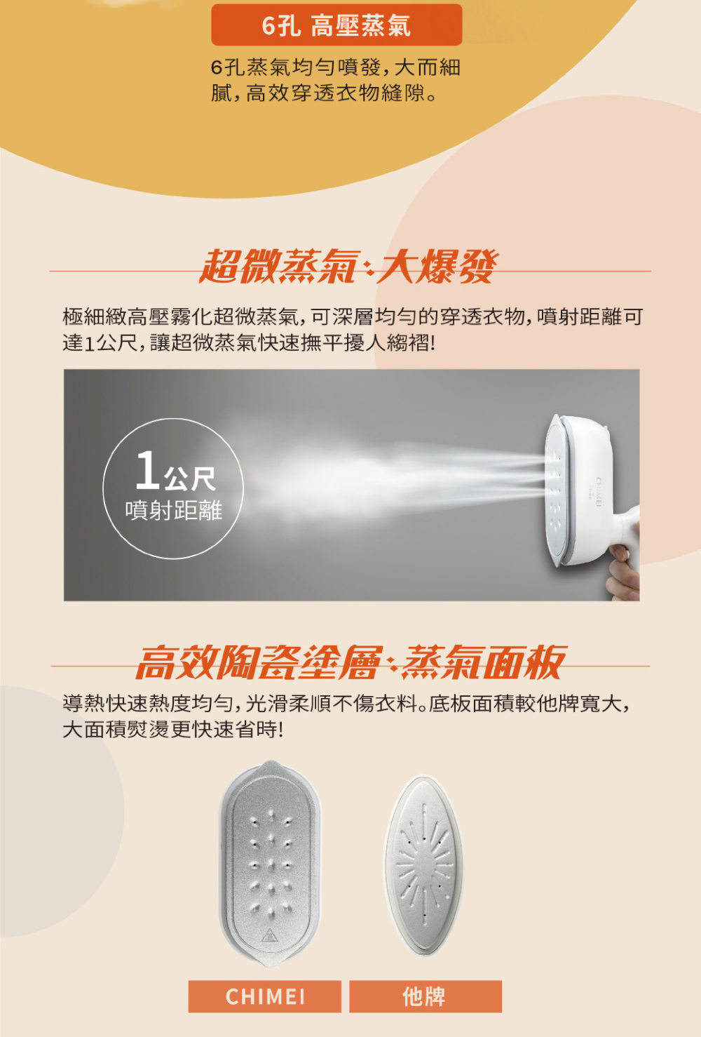 極細緻高壓霧化超微蒸氣,可深層均勻的穿透衣物, 噴射距離可