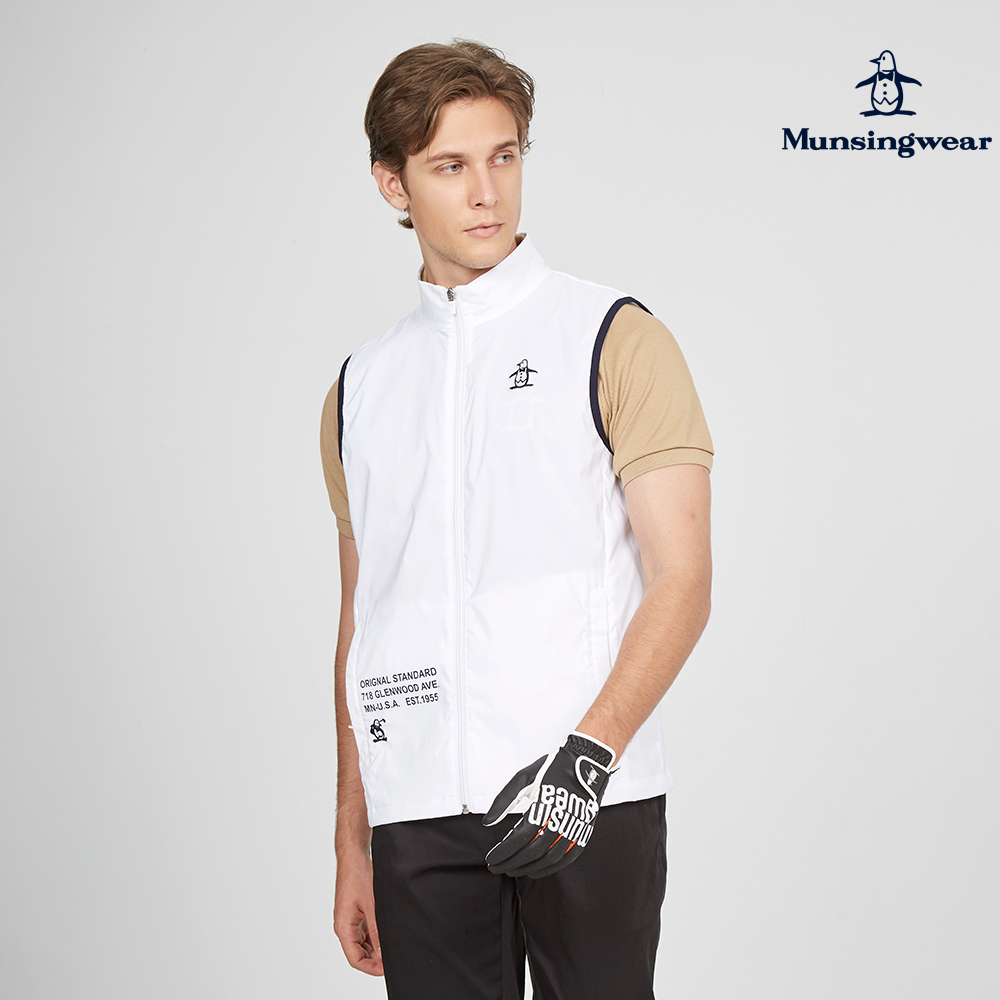 Munsingwear 企鵝牌 男款白色立領機能刺繡印花修身