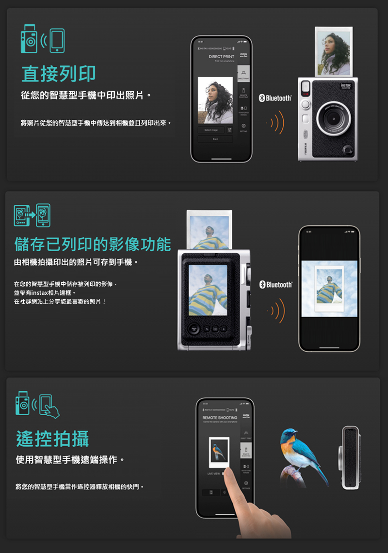 將照片從您的智慧型手機中傳送到相機並且列印出來。