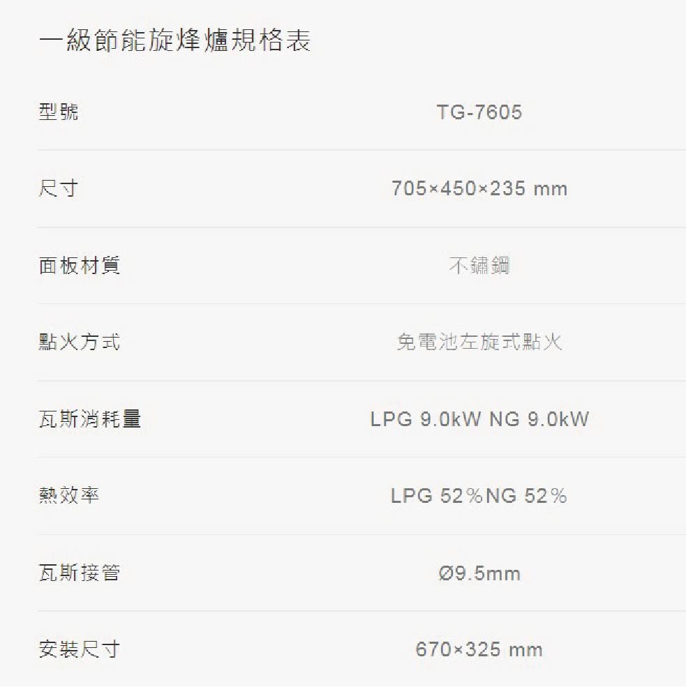 莊頭北 一級節能旋烽爐(TG-7605 NG1-基本安裝)優