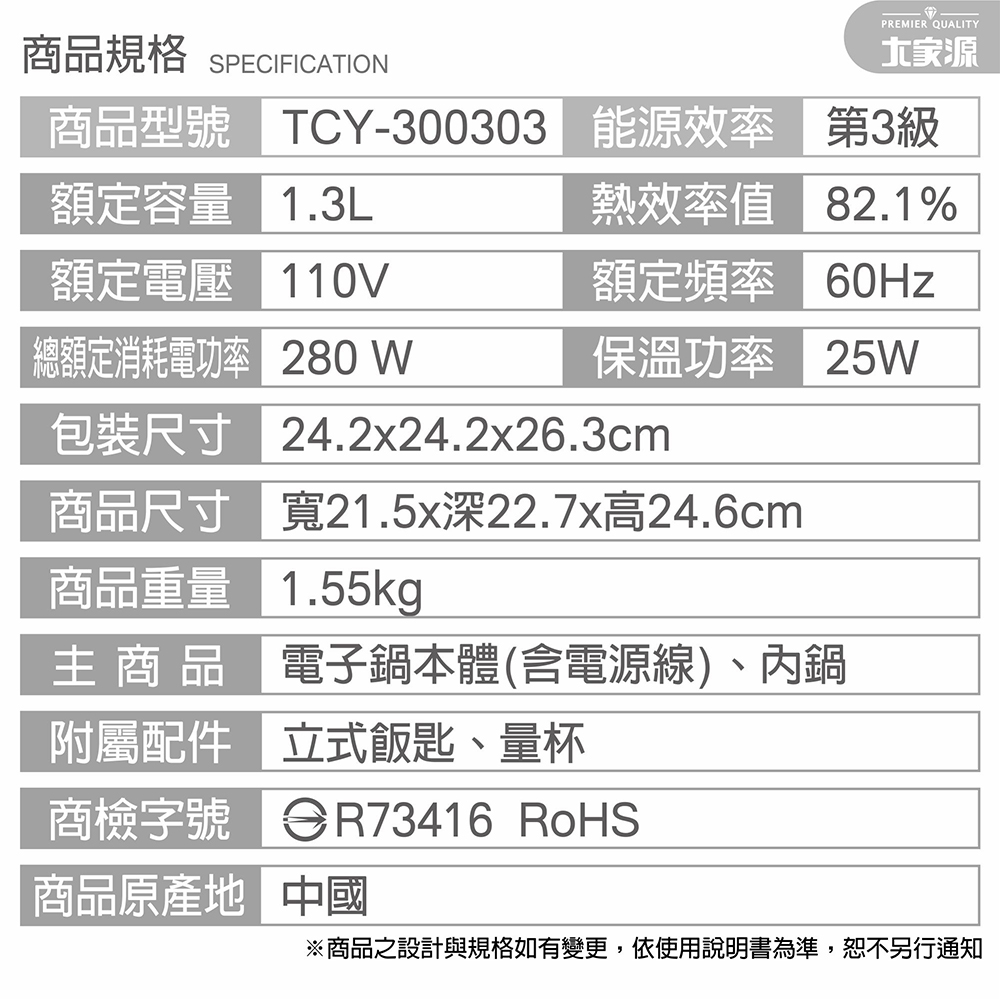 商品之設計與規格如有變更,依使用說明書為準,恕不另行通知