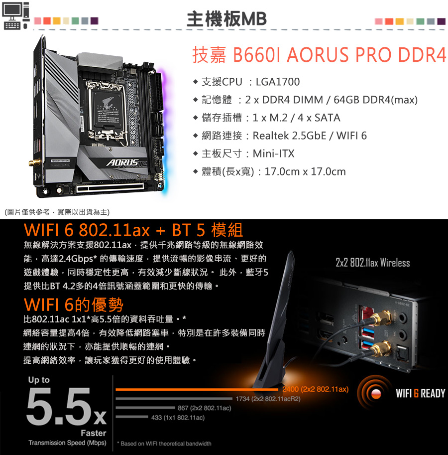 GIGABYTE 技嘉 組合套餐(技嘉 B660I AORU