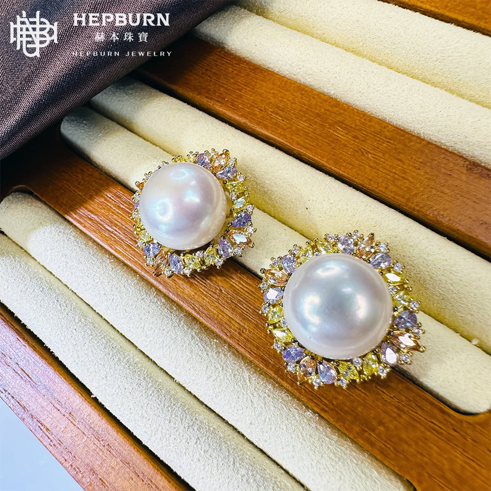 赫本珠寶 收藏款天然珍珠華貴菱形微瑕耳環S925銀(12mm