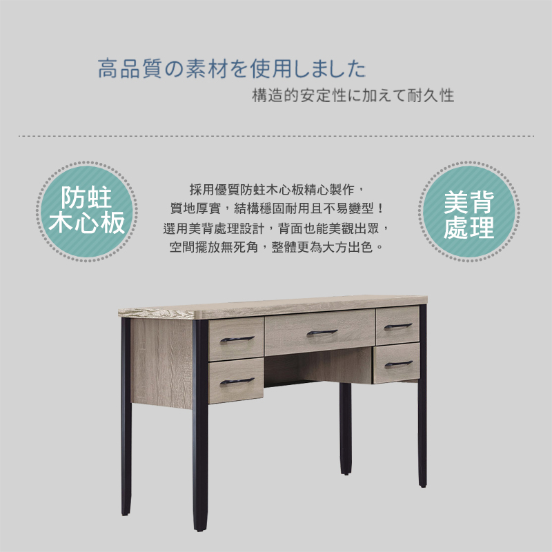 BODEN 班萊4尺工業風五抽書桌/工作桌 推薦