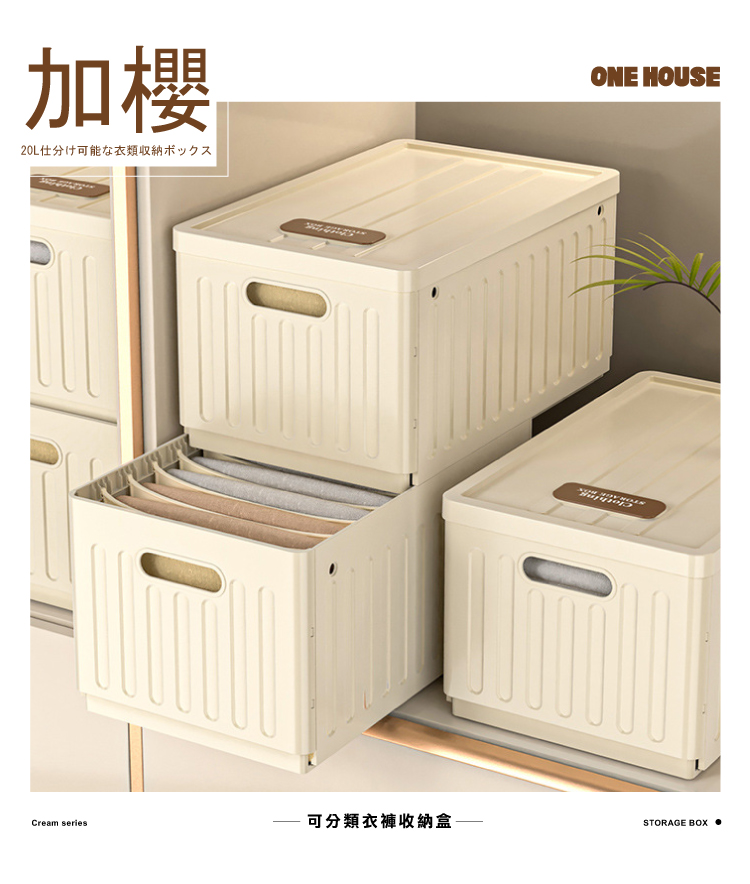 ONE HOUSE 20L 加櫻可分類衣褲收納盒-帶蓋7格(