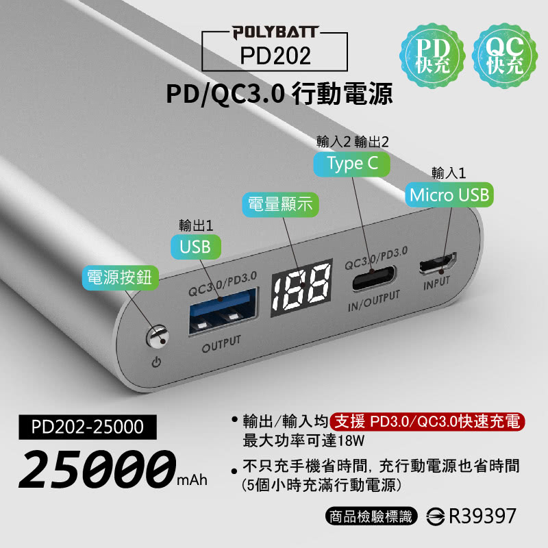 捕夢網 行動電源 PD202(PD快充3A行動電源 QC行動