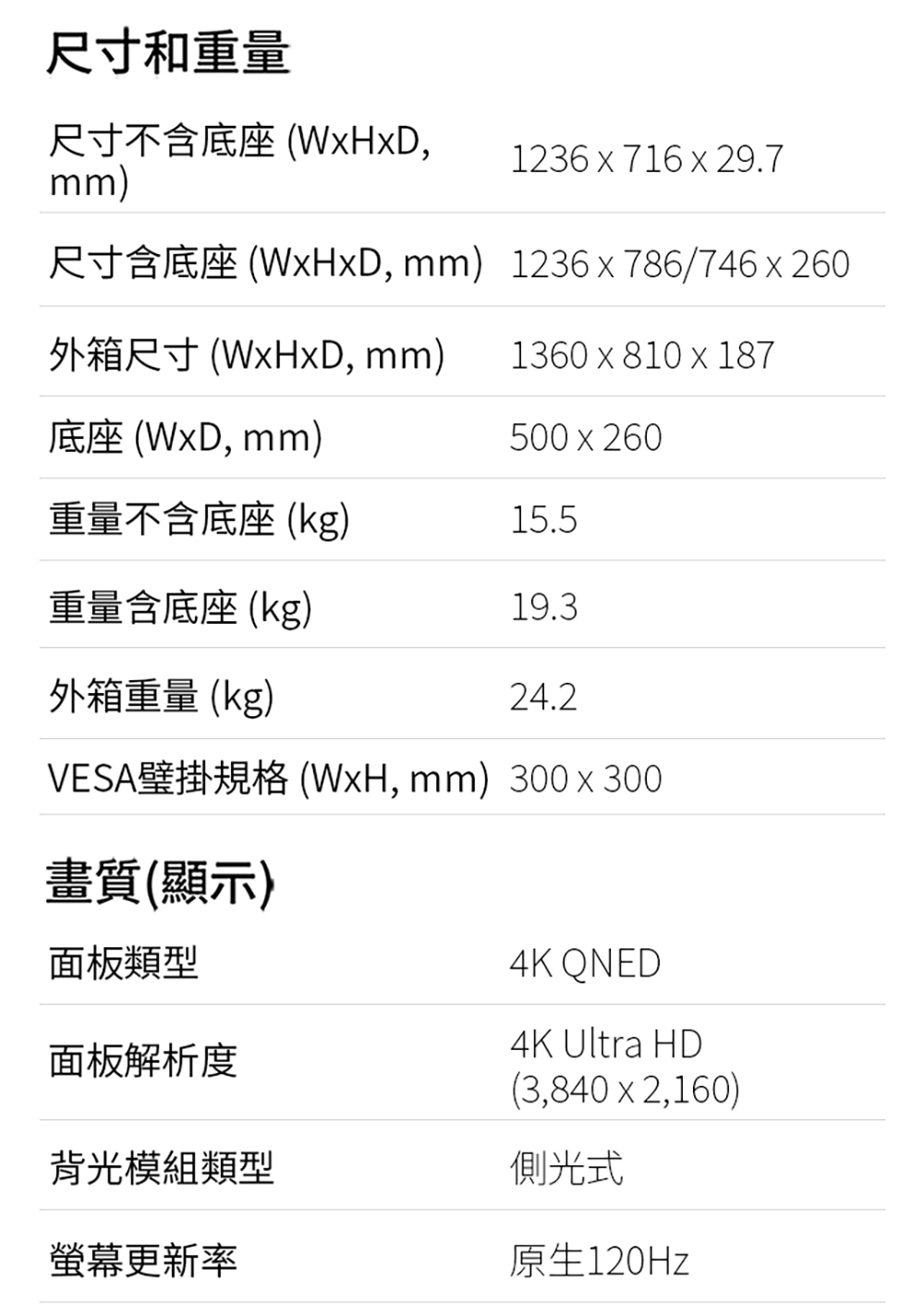 尺寸含底座 WxHxD, mm1236x786746x260