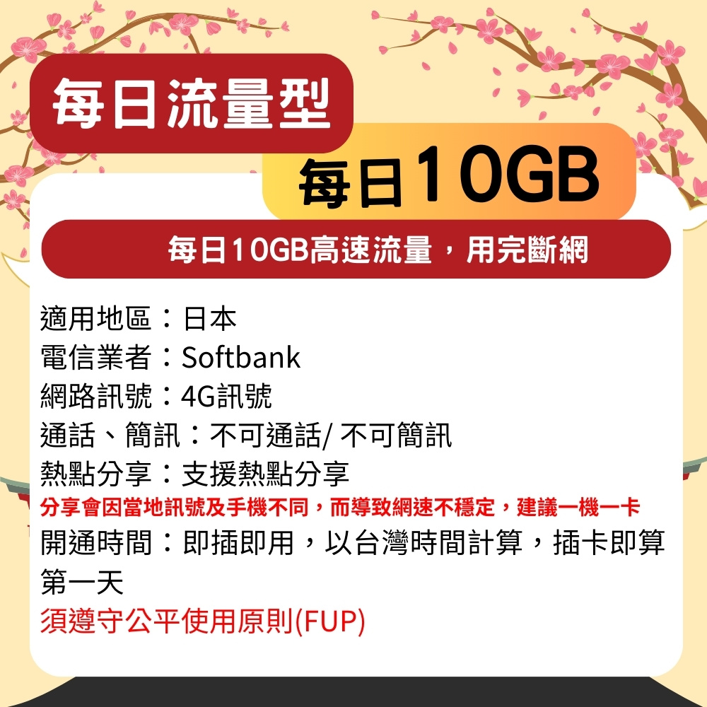 星光卡 STAR SIM 日本上網卡15天 每天10GB 高