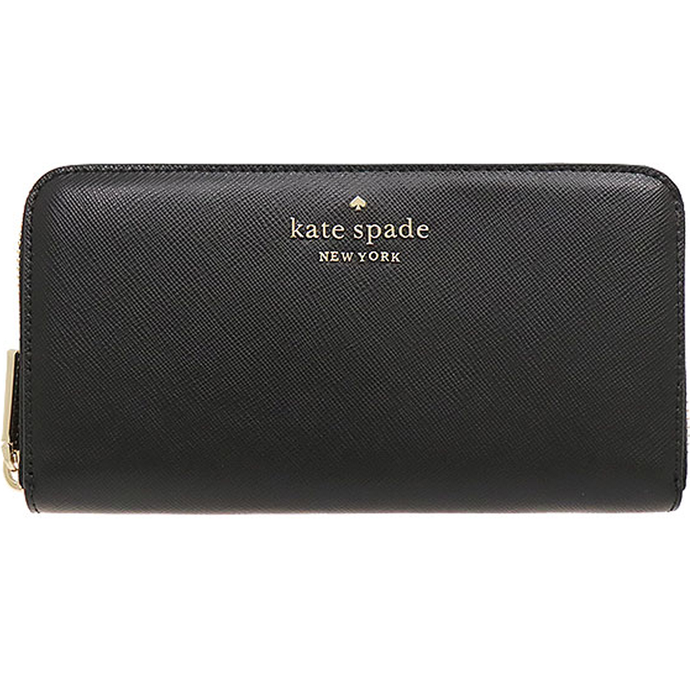 KATE SPADE Staci黑色防刮皮革小桃心拉鍊式長夾