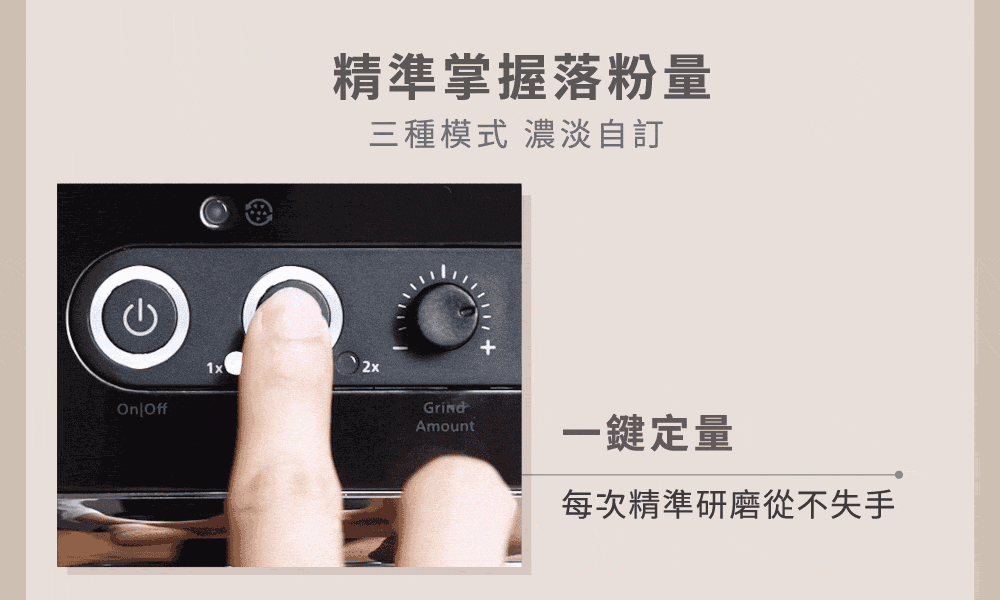 精準掌握落粉量 三種模式 濃淡自訂 一鍵定量 每次精準研磨從不失手 