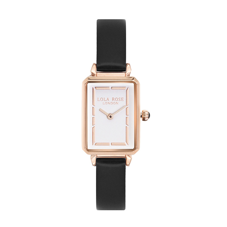 LOLA ROSE 簡約白面 玫瑰金框 皮革錶帶 方形手錶 