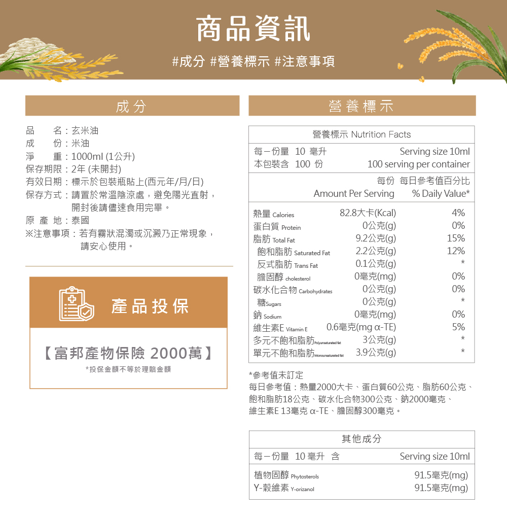 每日參考值熱量2000大卡、蛋白質60公克、脂肪60公克、