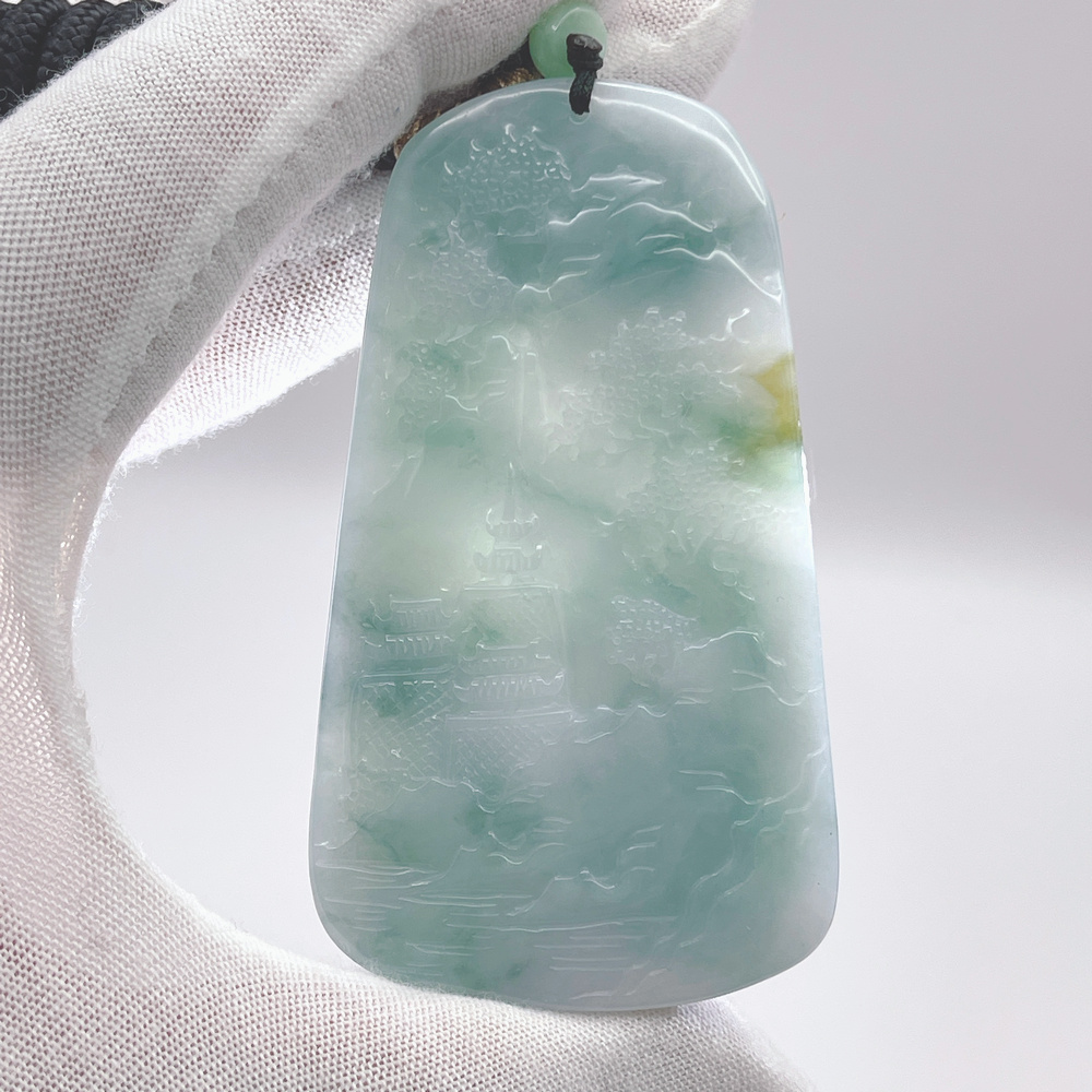 琪臻珠寶】天然A貨翡翠細糯種山水牌吊墜(富貴山水_海納百川_寵愛母親節