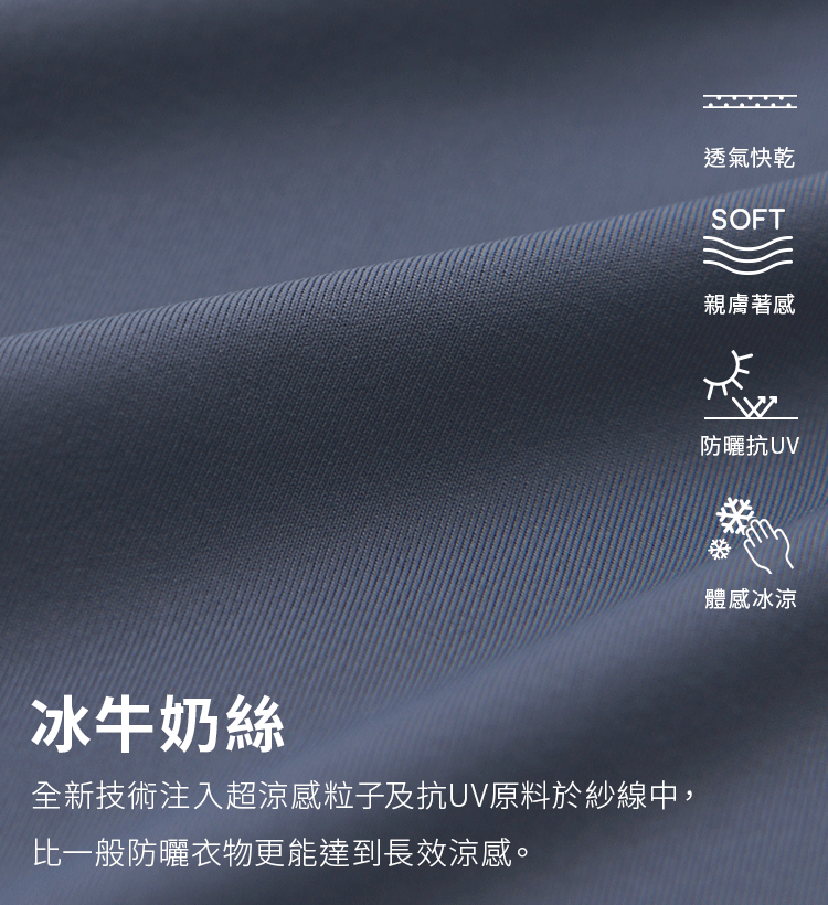 全新技術注入超涼感粒子及抗UV原料於紗線中,