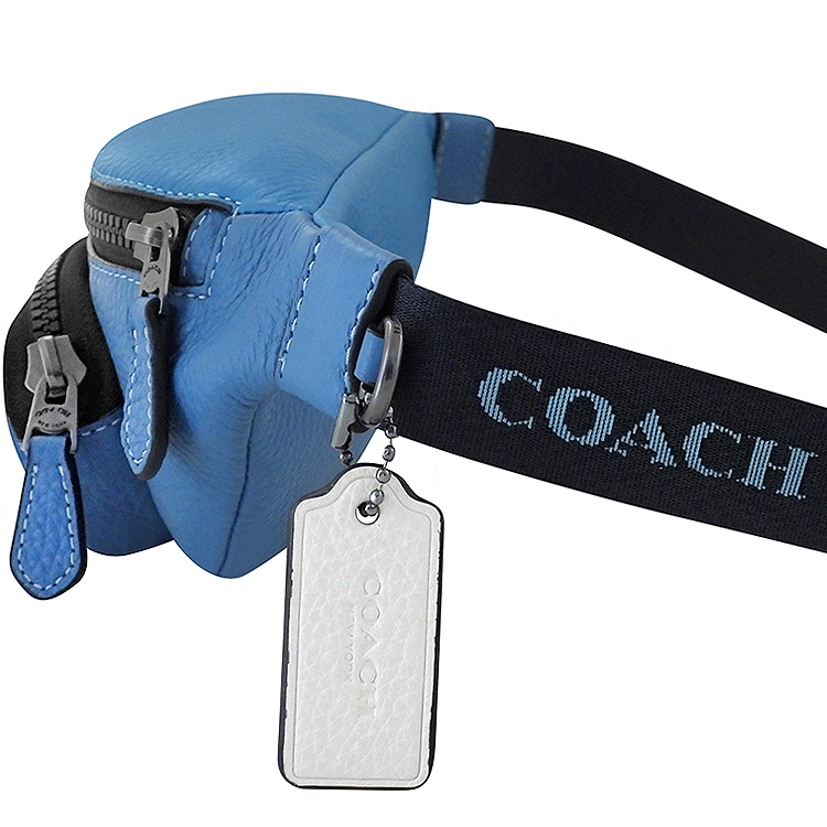 COACH 荔枝紋皮革小型腰包/單肩背兩用包(藍色)優惠推薦