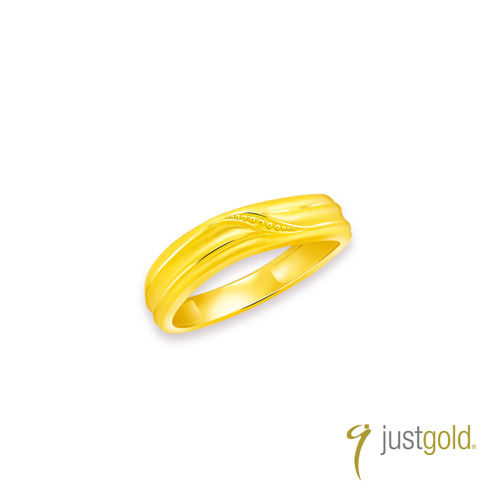 Just Gold 鎮金店 予愛.彼此一生 黃金對戒(寬版-