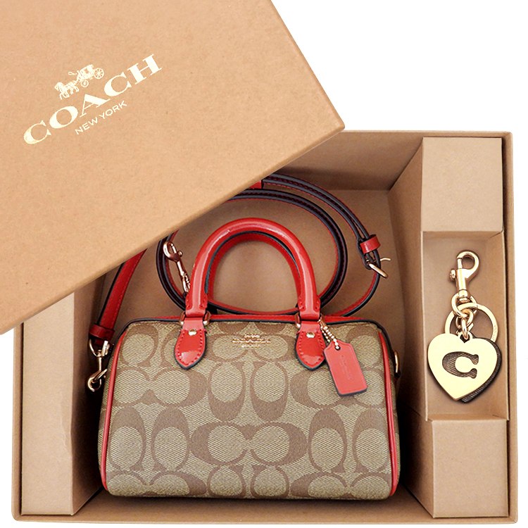 COACH 大C PVC手提/斜背兩用包+愛心造型鑰匙圈禮盒