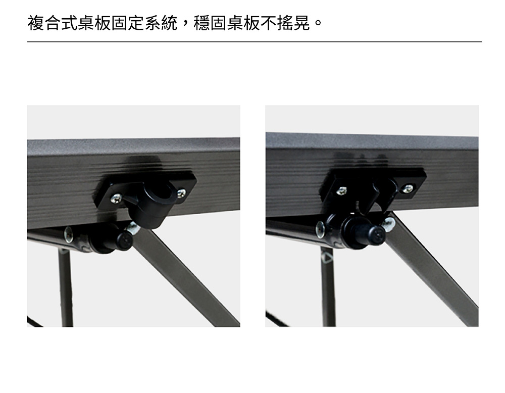複合式桌板固定系統,穩固桌板不搖晃。 