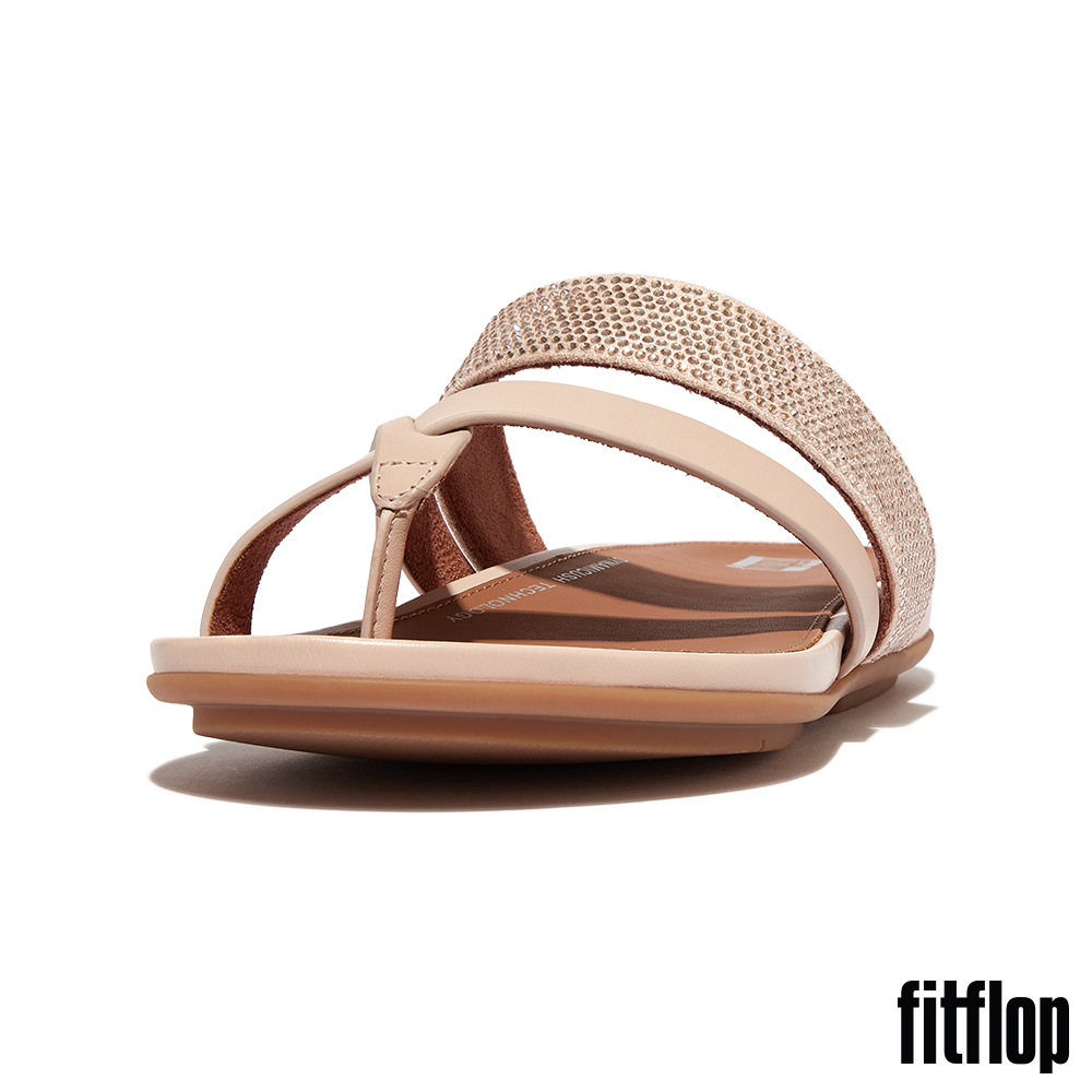 FitFlop GRACIE 水鑽皮革細帶夾腳涼鞋(白石色)