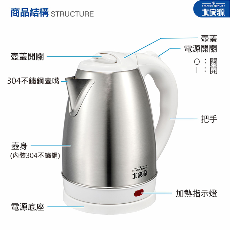 大家源】不鏽鋼快煮壺1.8L-白色(TCY-2788) - momo購物網- 好評推薦