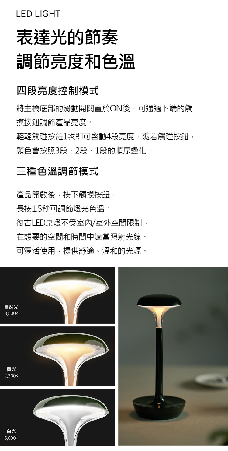 N9 LUMENA 復古LED桌燈(觸摸檯燈 臥室檯燈 無線