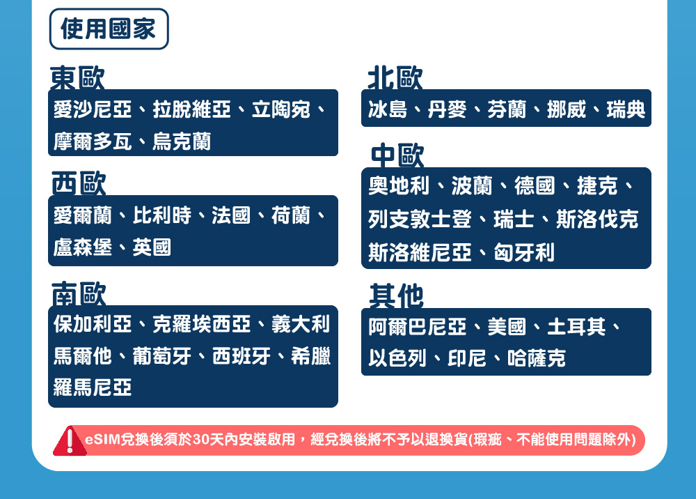 環亞電訊 eSIM歐洲40國5天（每日1GB）多國通用(eS